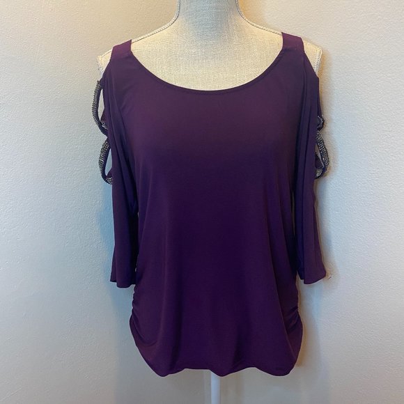 Perseption Concept Womens Purple Scoop Neck Long Sleevs Blouse Top Size Medium - Picture 1 of 10